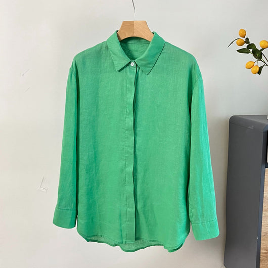 Camisa de Lino Azul Suelta - Comodidad Natural - Image 68
