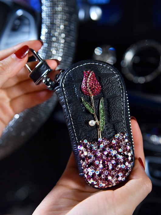 Funda para Llaves del Auto con Diamantes y Rosas - Diseño Femenino Elegante - Image 5