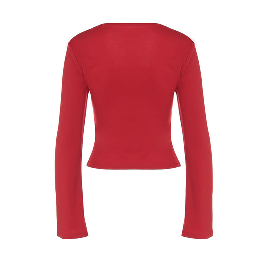 Blusa Cuadrada Entallada con Mangas Acampanadas - Camiseta Lisa de Corte Elegante - Image 23