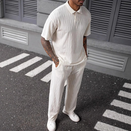 Conjunto Polo Jacquard Texturizado para Hombre - Pantalón Corto Casual dos Piezas - Image 2