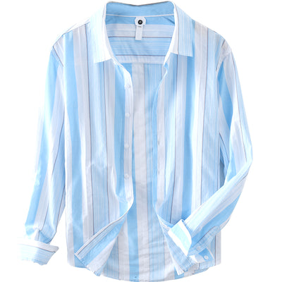 Camisa Casual de Manga Larga con Rayas Japonesas para Hombre - Image 9
