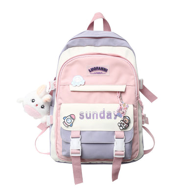 Mochila Escolar con Dije Combinado de Colores - Image 10