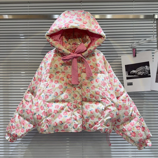 Chaqueta Acolchada de Algodón con Flores Pintadas a Mano para Niñas