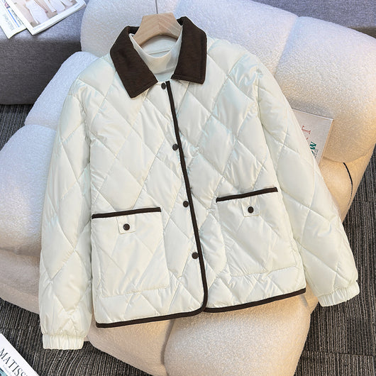 Chaqueta de Algodón Estampado Diamante - Suelta y Versátil - Image 4