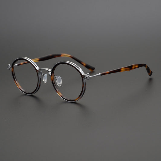 Lentes Retro de Titanio Puro Montura Redonda Carey para Miopía