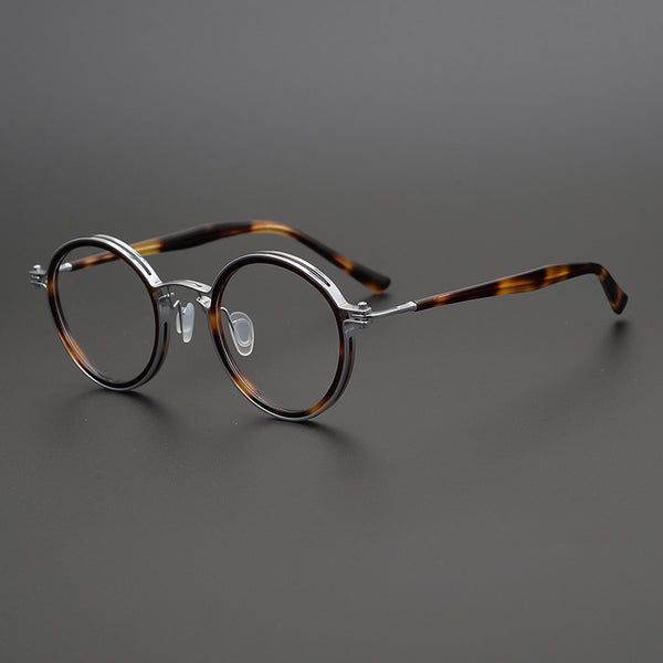 Lentes Retro de Titanio Puro Montura Redonda Carey para Miopía