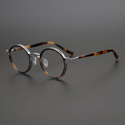 Lentes Retro de Titanio Puro Montura Redonda Carey para Miopía