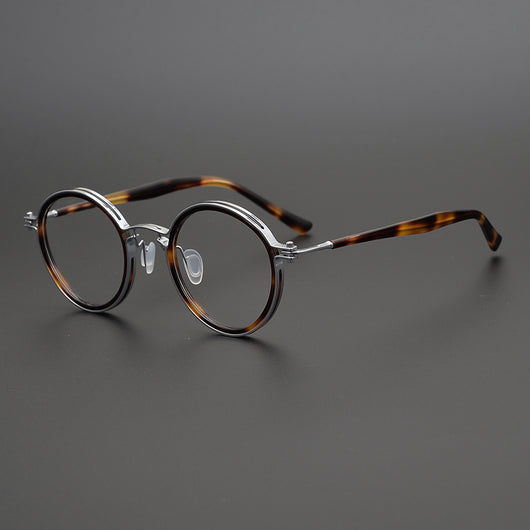 Lentes Retro de Titanio Puro Montura Redonda Carey para Miopía