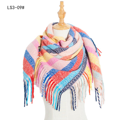 Pañuelo Cuadrado Rayado con Flecos para Mujer y Hombre - Image 33