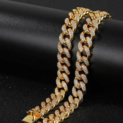 Cadena Cubana Hip Hop 12mm Chapada en Oro Real con Diamantes Completos - Image 2