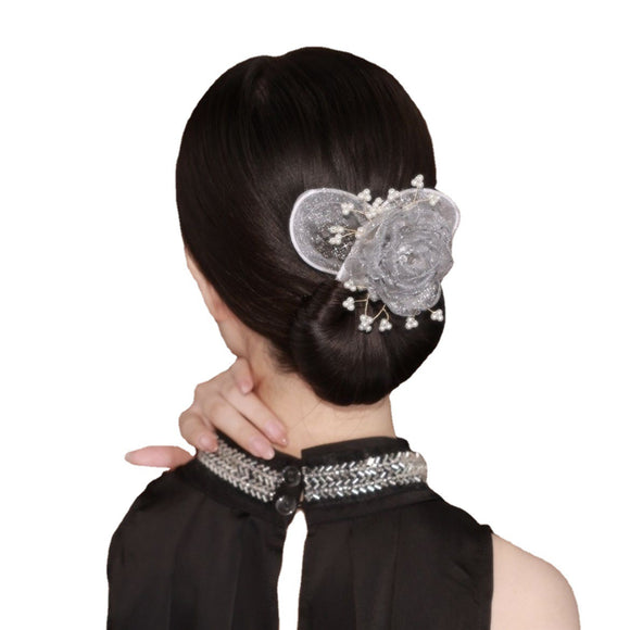 Peineta Elegante Cielo Estrellado con Flores - Moño Alto Exquisito Negro