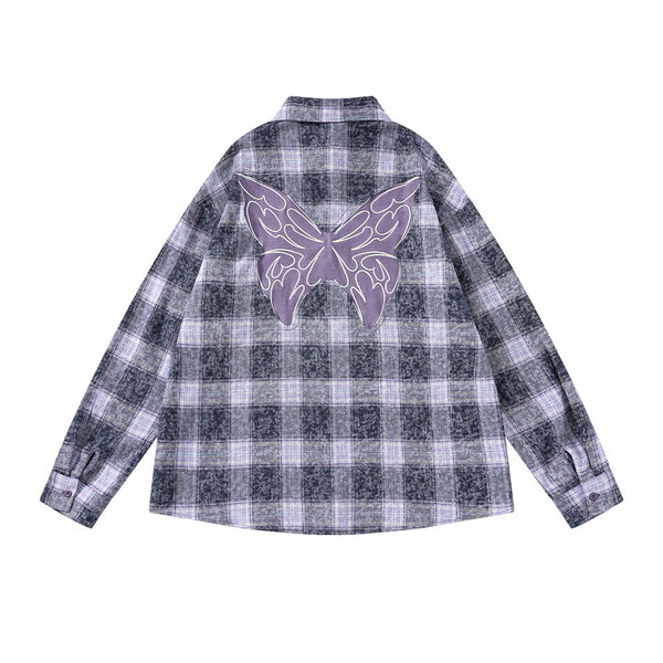 Camisa Cuadriculada Bordada de Manga Larga para Hombre Primavera Otoño