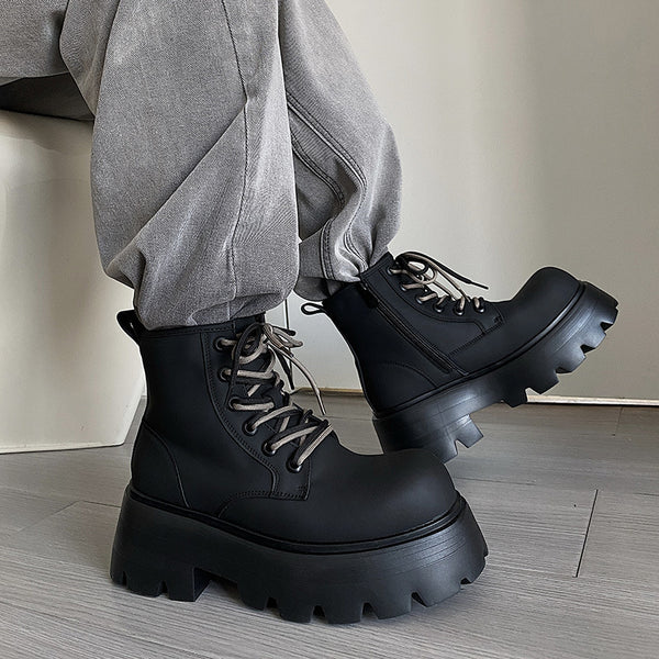 Botas Motociclista de Cuero con Alzada Interna - Cordones Ajustables Premium