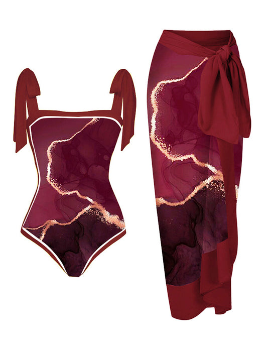 Traje de Baño Dos Piezas Chiffon con Falda Cadera Estampada - Image 11