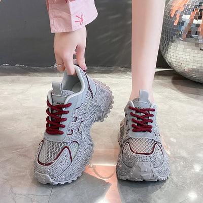 Zapatillas Deportivas Plataforma Gruesa para Mujer con Brillo y Cristales - Amarillo Claro - Image 16