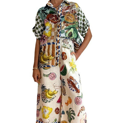 Conjunto de Blusa Estampada y Pantalón Ancho Holgado para Mujer - Image 5