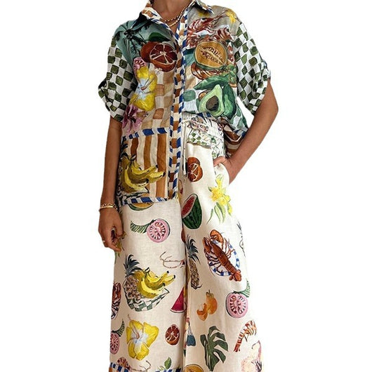 Conjunto de Blusa Estampada y Pantalón Ancho Holgado para Mujer - Image 5