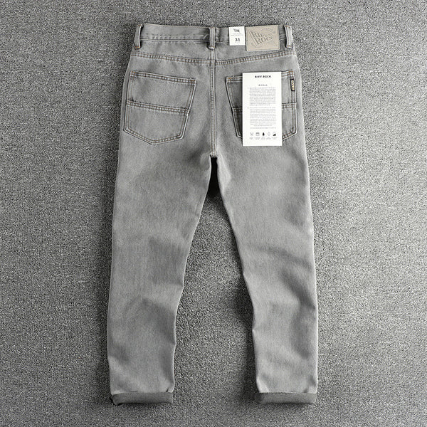 Jeans Gris Cemento Desgastado Estilo Retro para Hombre