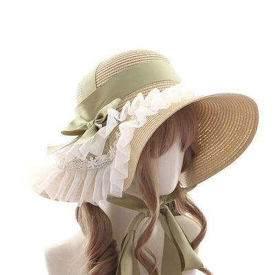 Sombrero de Paja para Mujer con Ala Ancha, Encaje y Moño Decorativo - Image 3