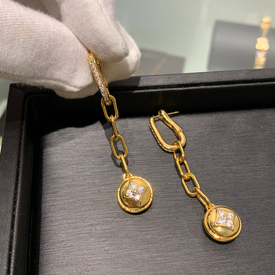 Aretes Largos de Cadena con Trébol de Cuatro Hojas y Diamantes - Image 12