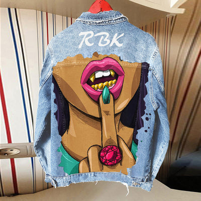 Chaqueta Denim con Estampado de Personalidad para Mujer - Image 4
