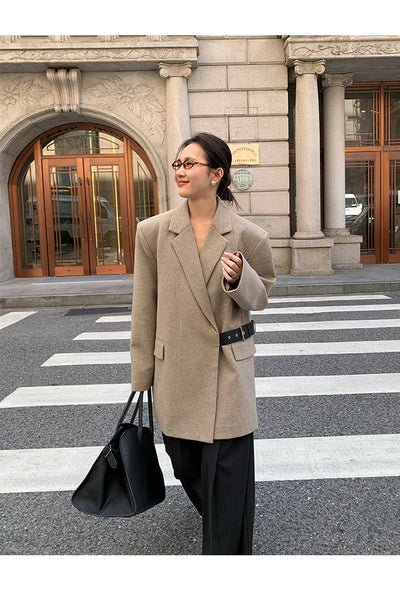 Blazer de Lana Estilo Americano con Hombreras Acolchadas para Mujer - Image 25