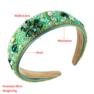 Diadema Ancha de Tela con Flores de Resina y Brillantes - Image 12