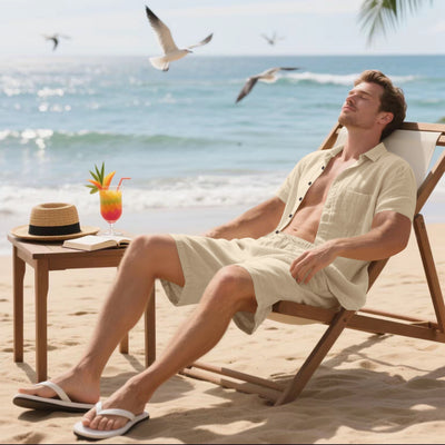 Camisa de Lino Transpirable Manga Corta para Playa - Image 26