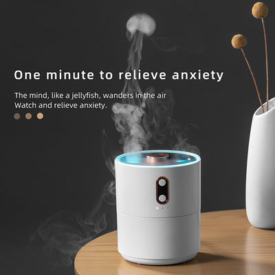 White cylindrical desktop humidifier with rose gold accents, black top, and front control buttons. - Image 4