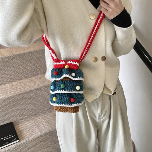 Bolso Cuadrado Navideño de Punto con Árbol de Navidad y Bloques de Color - Image 3