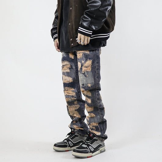 Jeans Rectos Vintage Desgastados con Roturas Personalizables para Hombre - Image 5