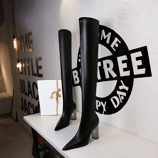 Botas Altas Sexy Hasta la Rodilla con Tacón Fino Puntiagudo
