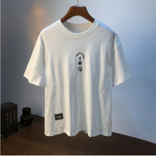 Camiseta Blanca de Algodón para Hombre - Verano Suelta Talla Grande Manga Corta Bordada - Image 9