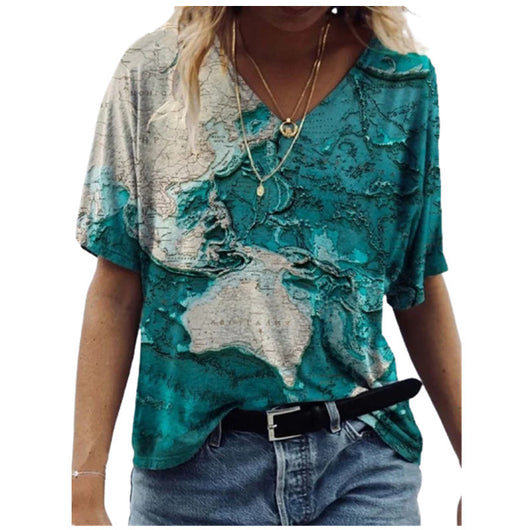 Camiseta Cuello V Estampado Mapa - Image 9