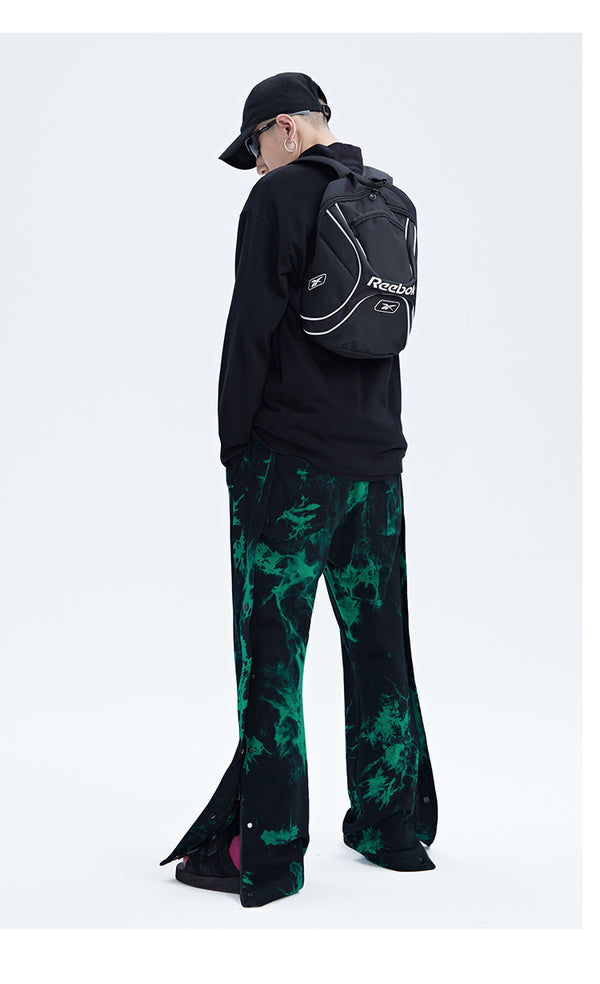 Pantalones Hombre Tie Dye Negro y Verde con Cierre de Cremallera