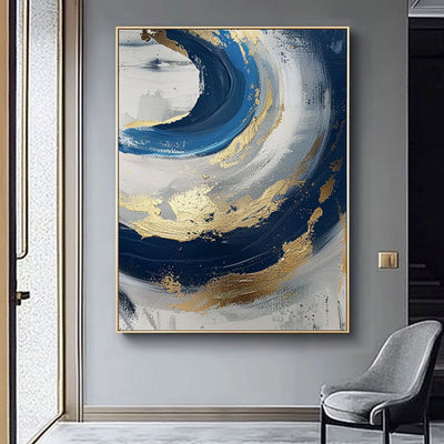 Cuadro Abstracto Dorado y Azul Minimalista - Pintura al Óleo Hecha a Mano con Textura Moderna - Image 17