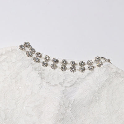 Conjunto Elegante con Blusa de Encaje Diamantado y Falda Cintura Alta - Image 24