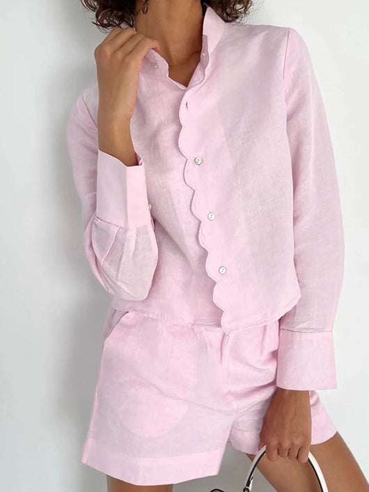 Conjunto Casual Elegante: Blusa Manga Larga y Short Cintura Alta - Image 2