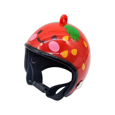 Red pet helmet with a strawberry design, featuring a smiling face, green leaves, and yellow seeds. - Image 11