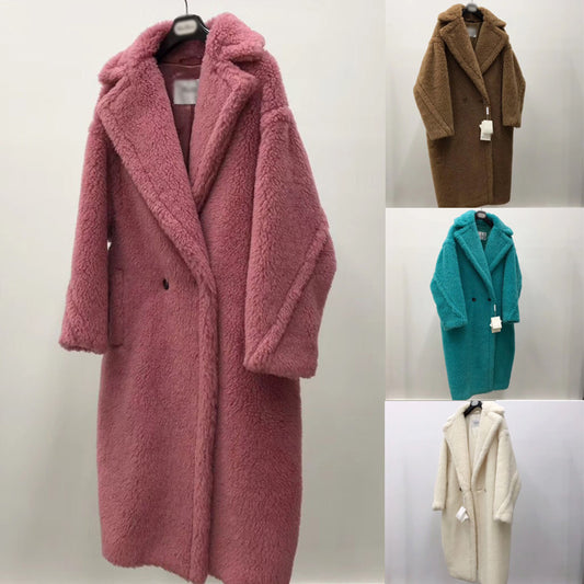 Abrigo Largo de Alpaca y Lana Rosa para Mujer