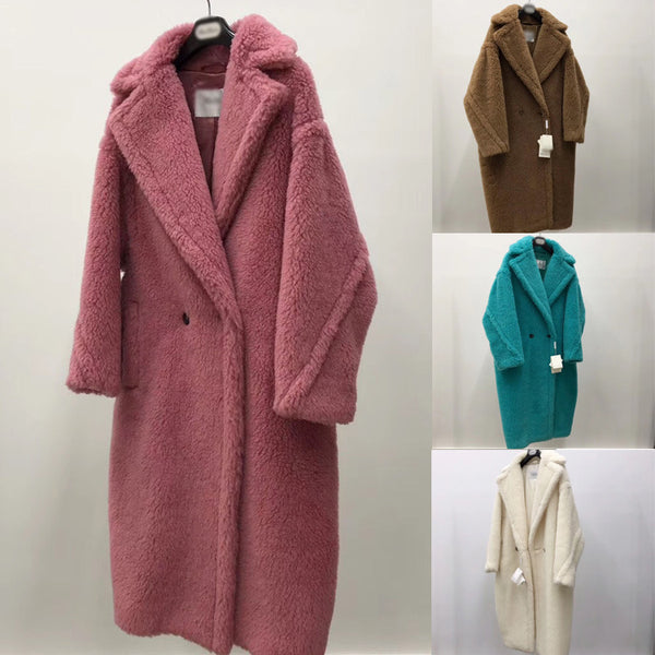 Abrigo Largo de Alpaca y Lana Rosa para Mujer