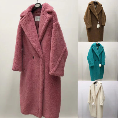 Abrigo Largo de Alpaca y Lana Rosa para Mujer