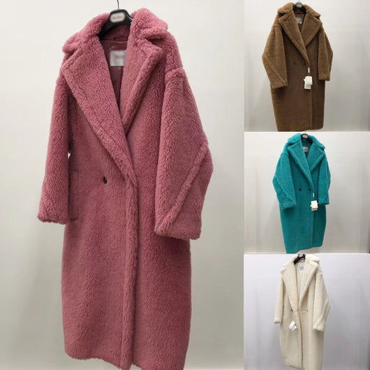 Abrigo Largo de Alpaca y Lana Rosa para Mujer
