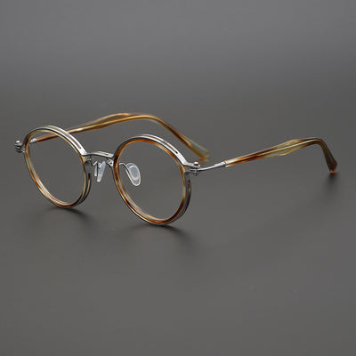 Lentes Retro de Titanio Puro Montura Redonda Carey para Miopía - Image 17