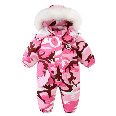 Traje de Esquí Impermeable para Niños con Cuello de Piel