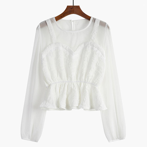 Blusa Elegante con Mangas Linterna y Efecto Dos Piezas
