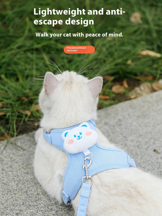 Pink corduroy pet harness and leash set with a white plush rabbit design, shown with a size chart. - Image 10
