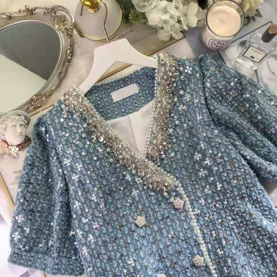 Conjunto Elegante Blusa Escote V y Shorts Sueltos Efecto Reductor para Mujer - Image 5