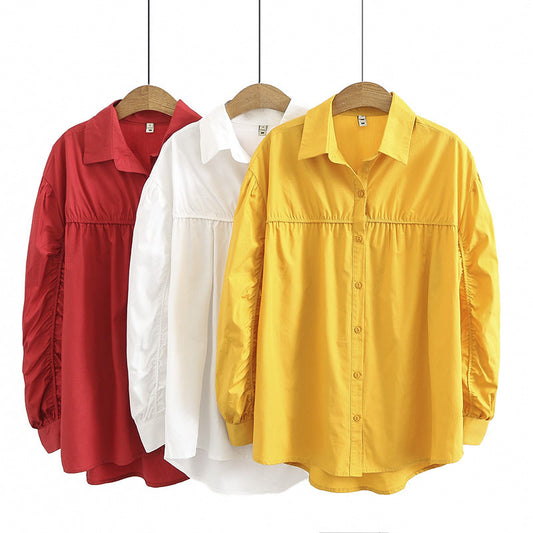 Blusa Suelta de Manga Larga para Mujer Talla Grande - Colores Sólidos