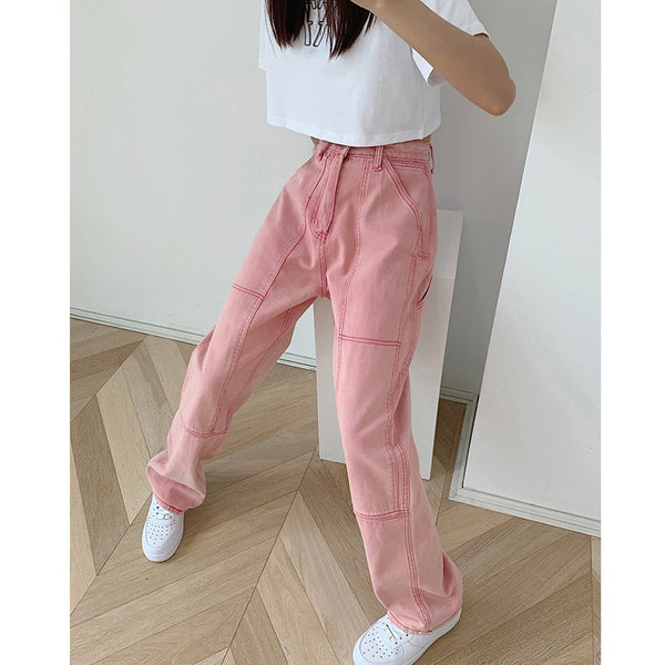Pantalones Vaqueros Rectos Cintura Alta Mujer